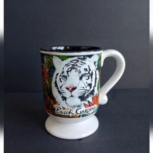 Busch Gardens Souvenir Coffee Mug Tiger White Tiger Footed Mug Vintage